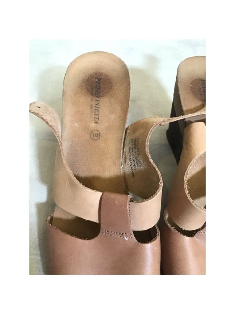 Pedro Iniesta Womens Slingback Heel Sz 10 Brown Leather Beige Wedge Cork Retro - Picture 5 of 8